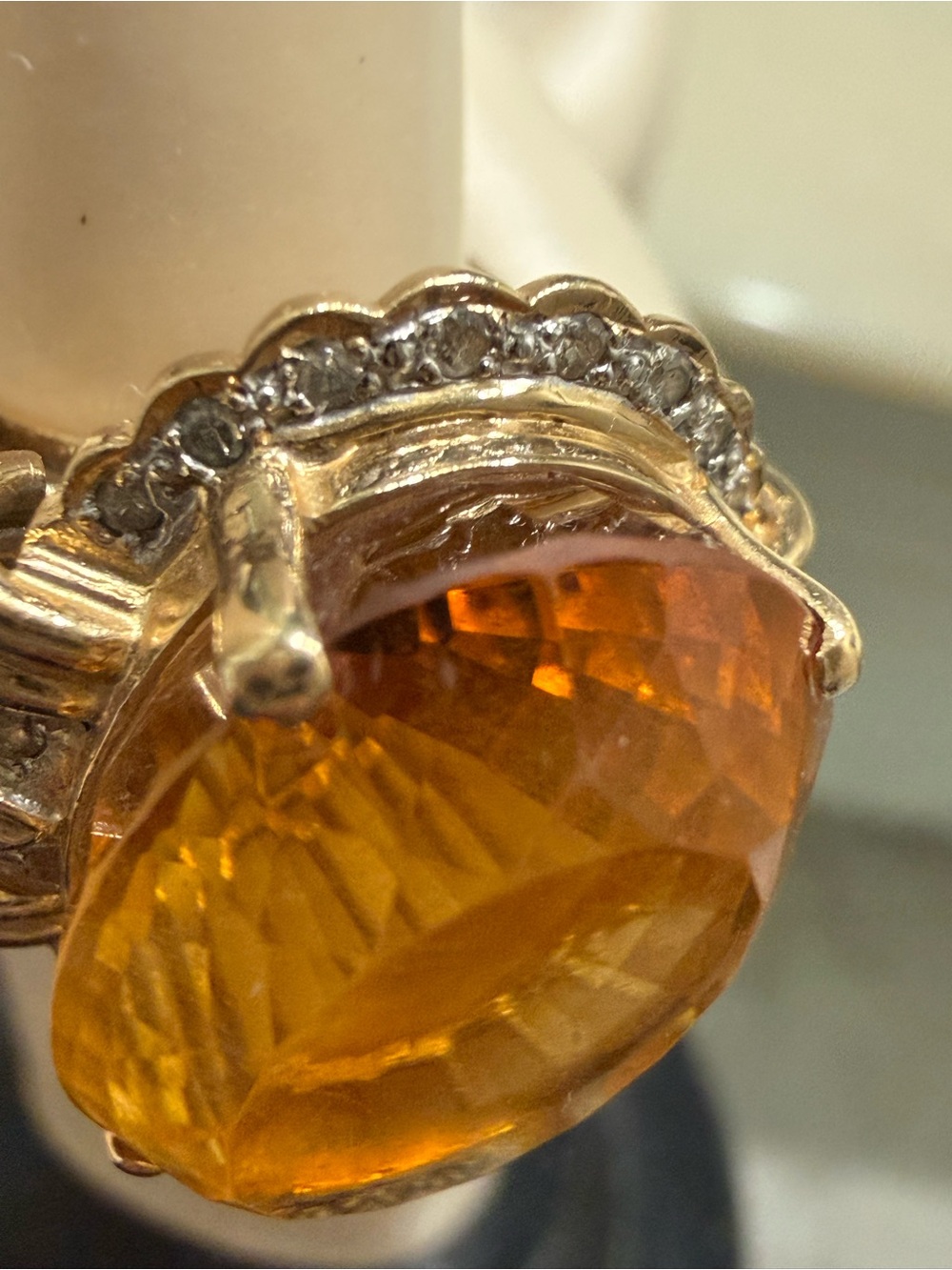 14k Gold Citrine Diamond Ring Size 7.5 Large Gemstone Statement Luxury - Picture 8 of 16